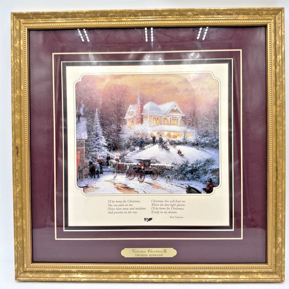 Thomas Kinkade Victorian Christmas II Glass Framed Matted Print 1999 COA 14”x14”